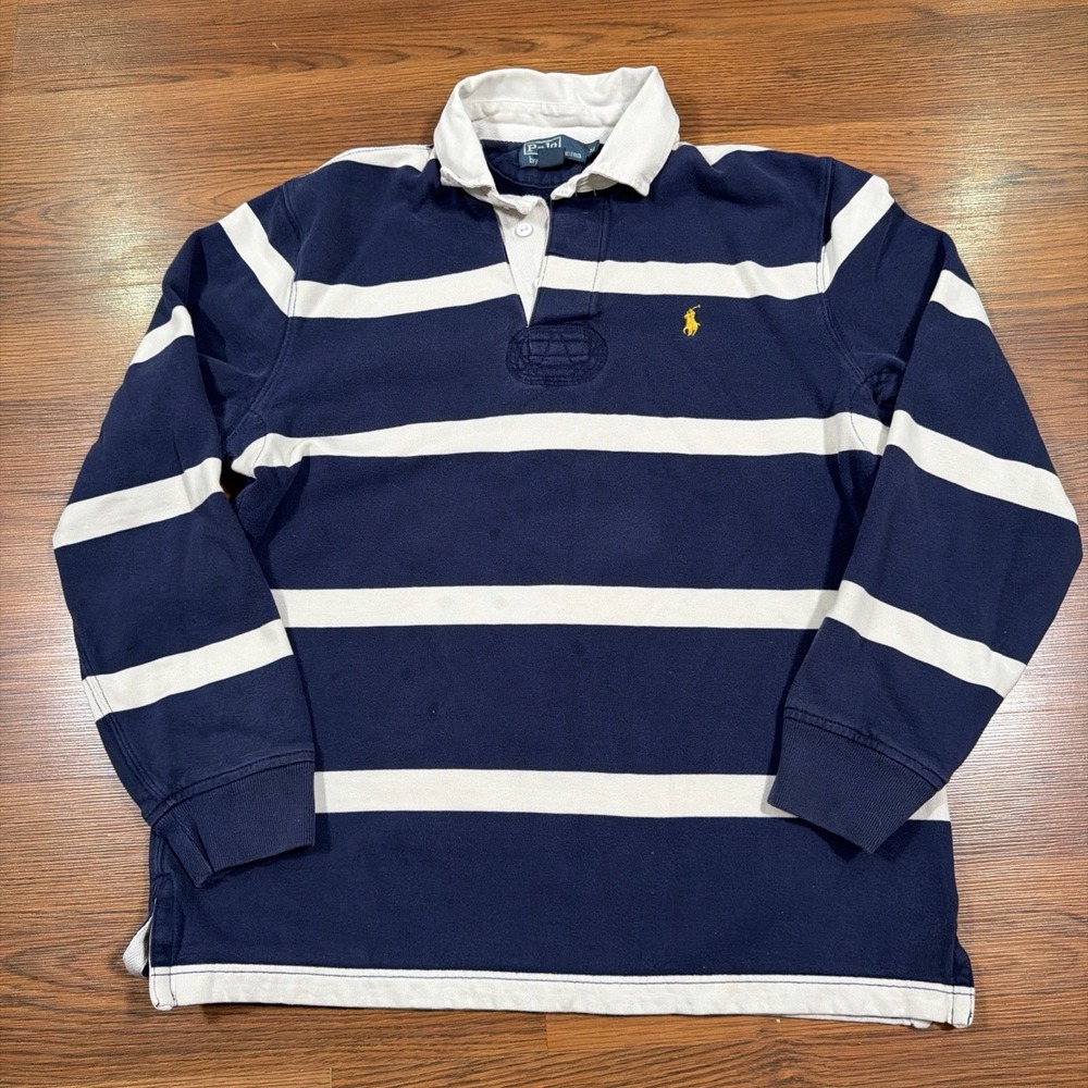 Vintage Polo Ralph Lauren Blue White Rugby Long Sleeves Winter Size M Thick